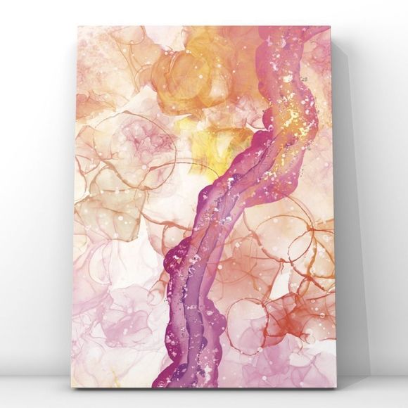 Abstract Alcohol Ink Pink, Yellow Gold Mermaid Painting Art Print Home decor - Picture 3 of 3